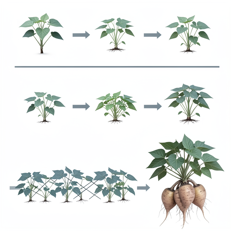 AI-generated conceptual illustration (sweet potato plants). It explains the idea and does not show study data.