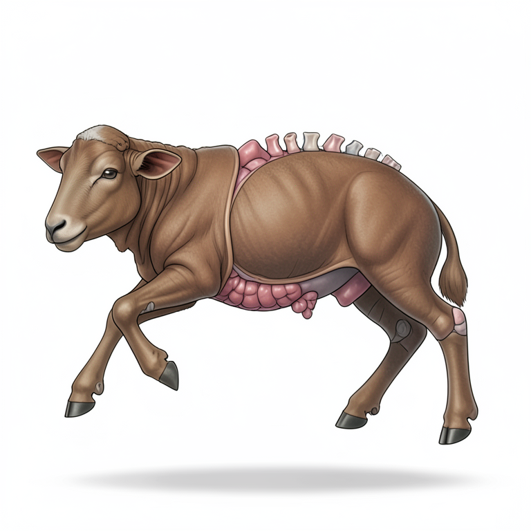 AI-generated conceptual illustration (Nellore brown ewe fetus with Schistosoma reflexus). It explains the idea and does not show study data.