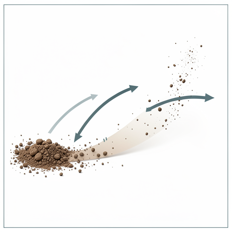 AI-generated conceptual illustration (dry agricultural soil particles). It explains the idea and does not show study data.
