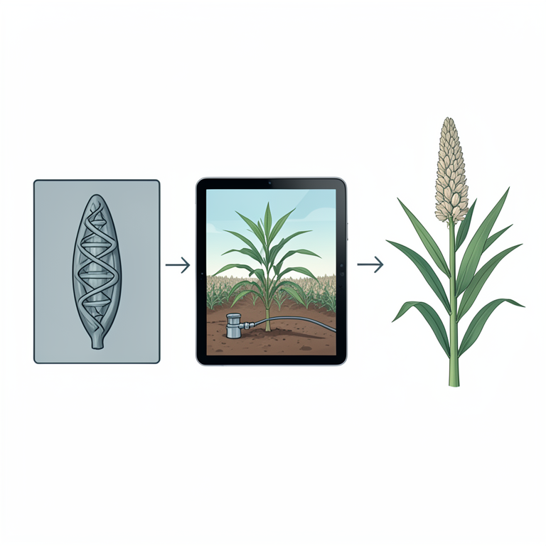 AI-generated conceptual illustration (Sorghum plants). It explains the idea and does not show study data.