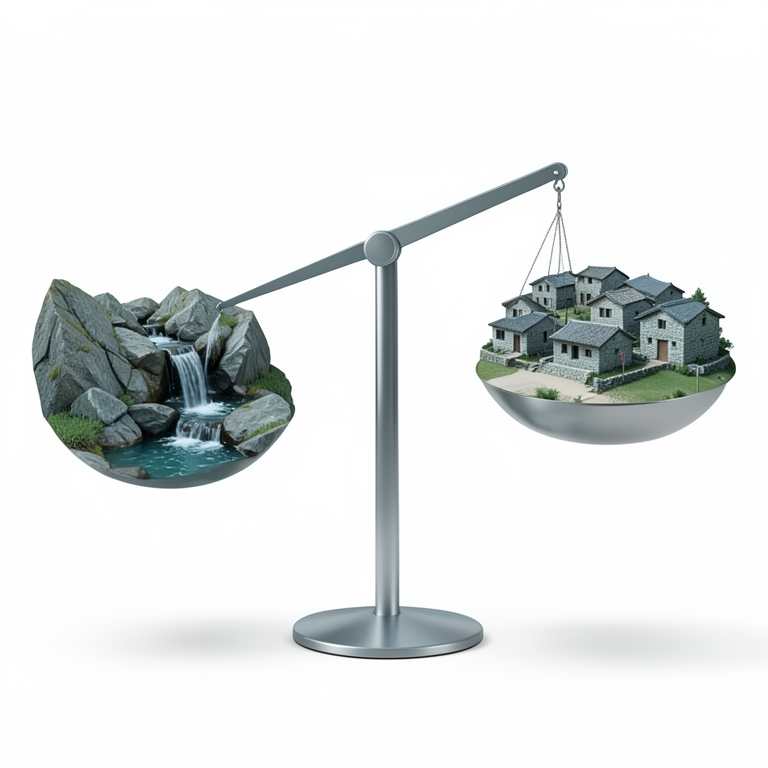 AI-generated conceptual illustration (Himalayan mountain village with natural springs). It explains the idea and does not show study data.