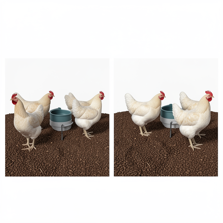 AI-generated conceptual illustration (Giriraja and Raja-II broiler chickens). It explains the idea and does not show study data.