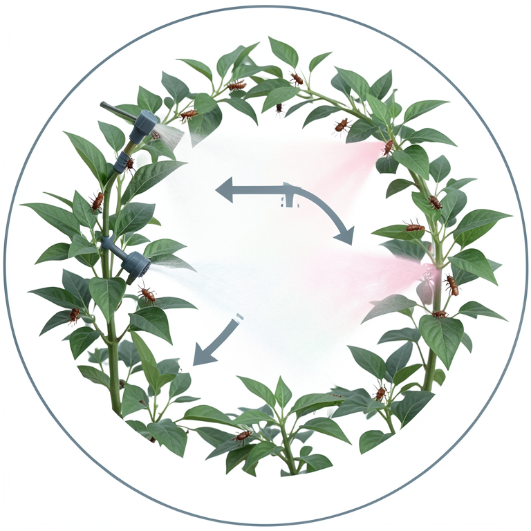 AI-generated conceptual illustration (chilli plants and thrips insects). It explains the idea and does not show study data.