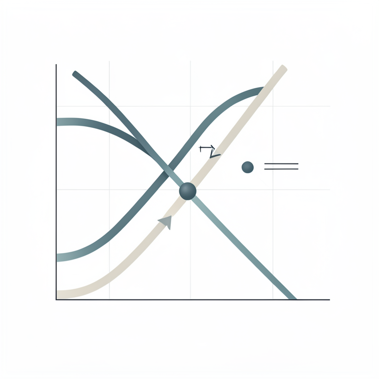 AI-generated conceptual illustration (Abstract geometric representation of two mathematical functions on a coordinate plane). It explains the idea and does not show study data.