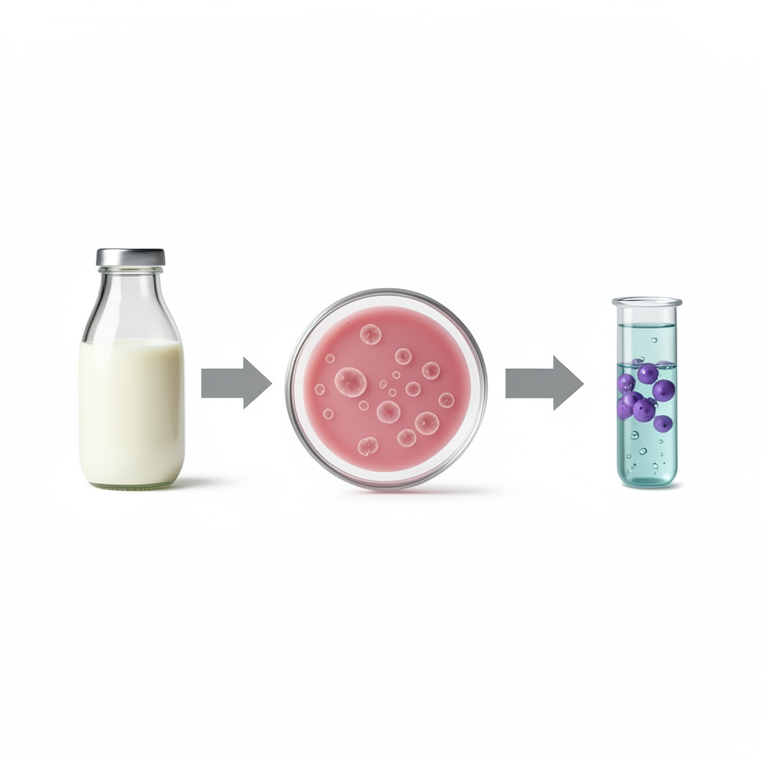 AI-generated conceptual illustration (cow milk and Streptococcus bacteria). It explains the idea and does not show study data.