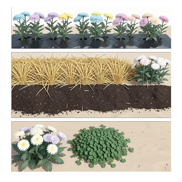 AI-generated conceptual illustration (Chrysanthemum plants in a semi-arid field). It explains the idea and does not show study data.