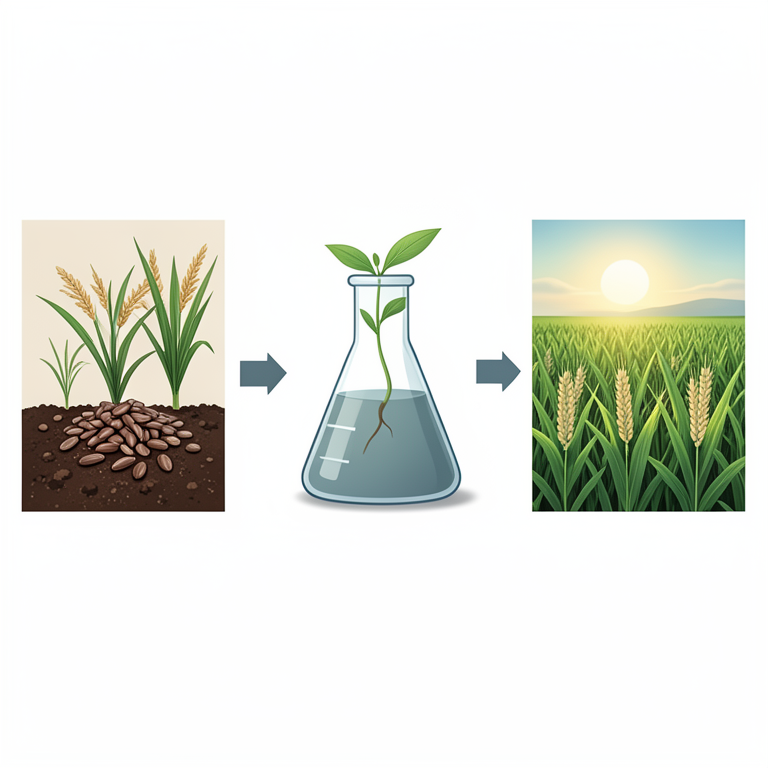 AI-generated conceptual illustration (diverse agricultural crops including rice, maize, and wheat). It explains the idea and does not show study data.