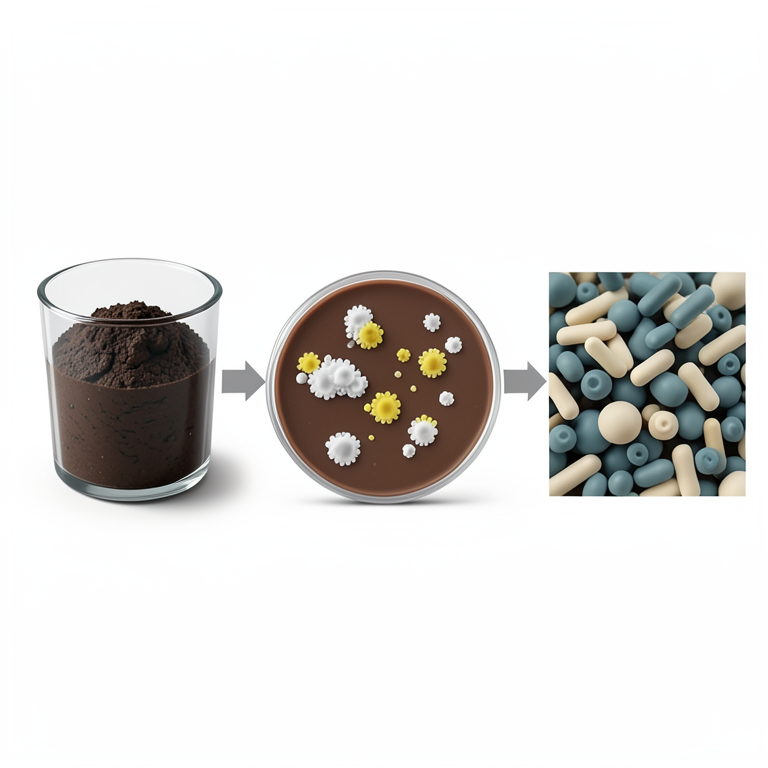 AI-generated conceptual illustration (Ligninolytic bacteria and paper mill effluent sludge). It explains the idea and does not show study data.