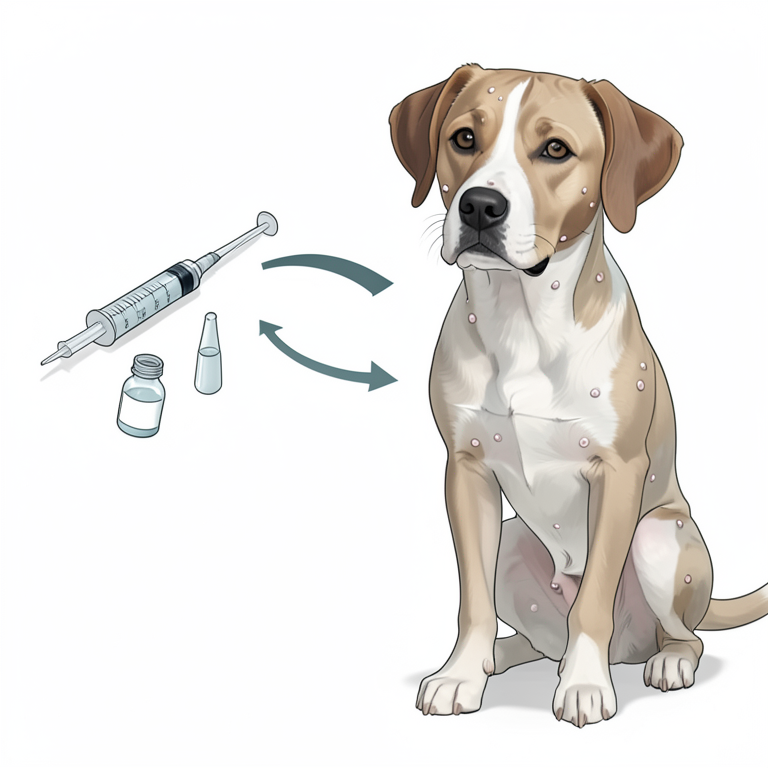 AI-generated conceptual illustration (domestic dog with skin papillomas). It explains the idea and does not show study data.