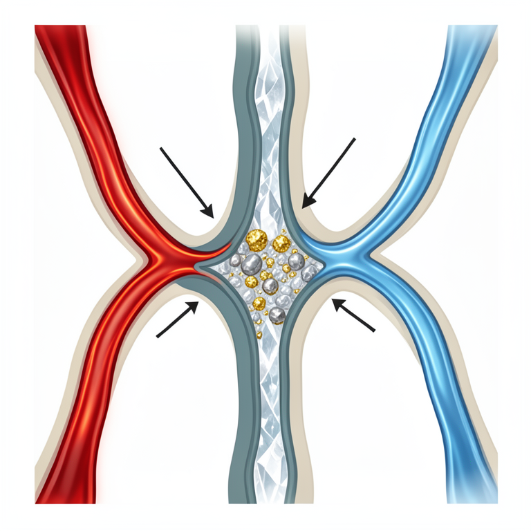 AI-generated conceptual illustration (hydrothermal vein deposits in a geological rock cross-section). It explains the idea and does not show study data.