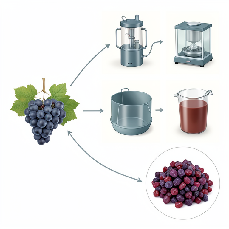 AI-generated conceptual illustration (grape pomace (skins and seeds)). It explains the idea and does not show study data.