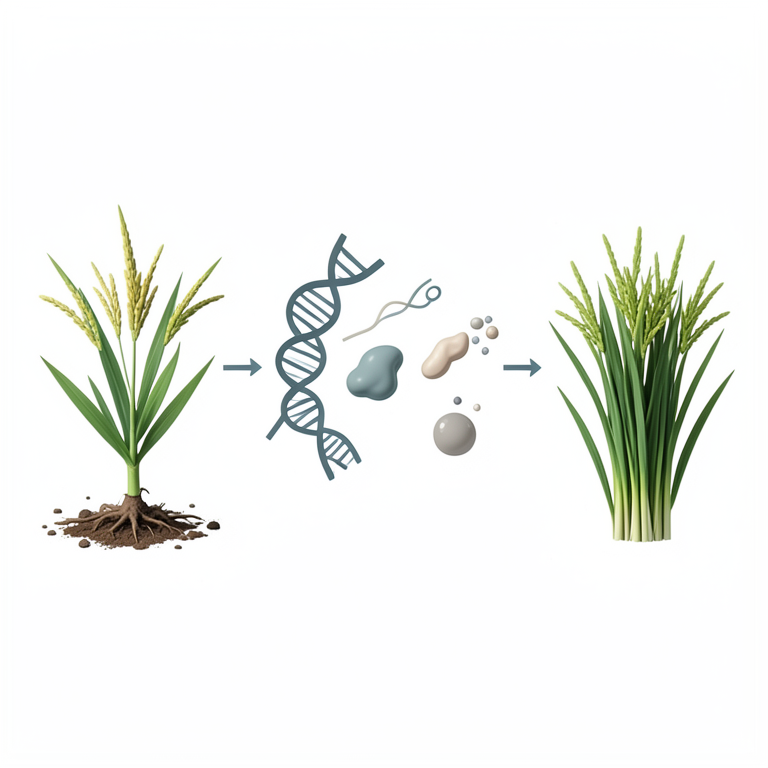 AI-generated conceptual illustration (Rice plants (Oryza sativa)). It explains the idea and does not show study data.