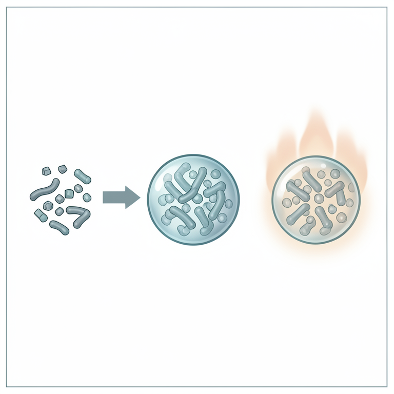 AI-generated conceptual illustration (Lactobacillus helveticus bacteria and L-ascorbic acid molecules within sodium alginate and maize starch beads). It explains the idea and does not show study data.