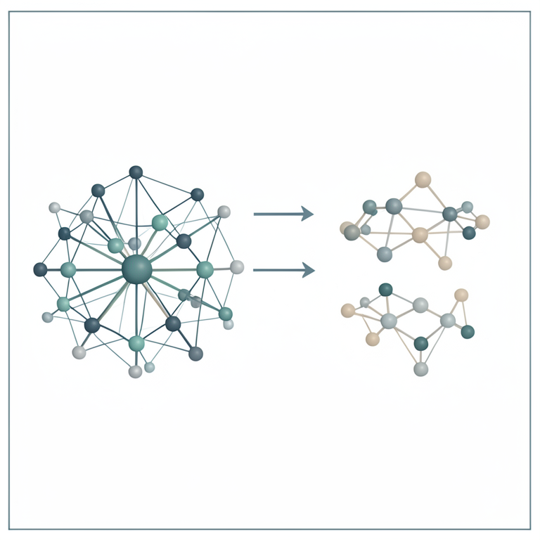 AI-generated conceptual illustration (An abstract mathematical graph consisting of nodes and edges). It explains the idea and does not show study data.