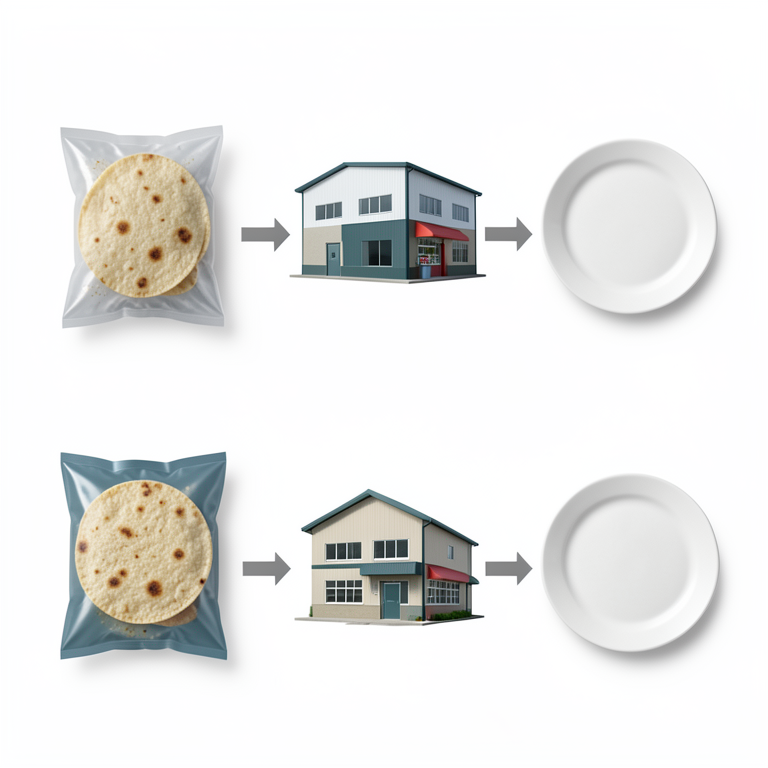 AI-generated conceptual illustration (packaged papadum crackers). It explains the idea and does not show study data.