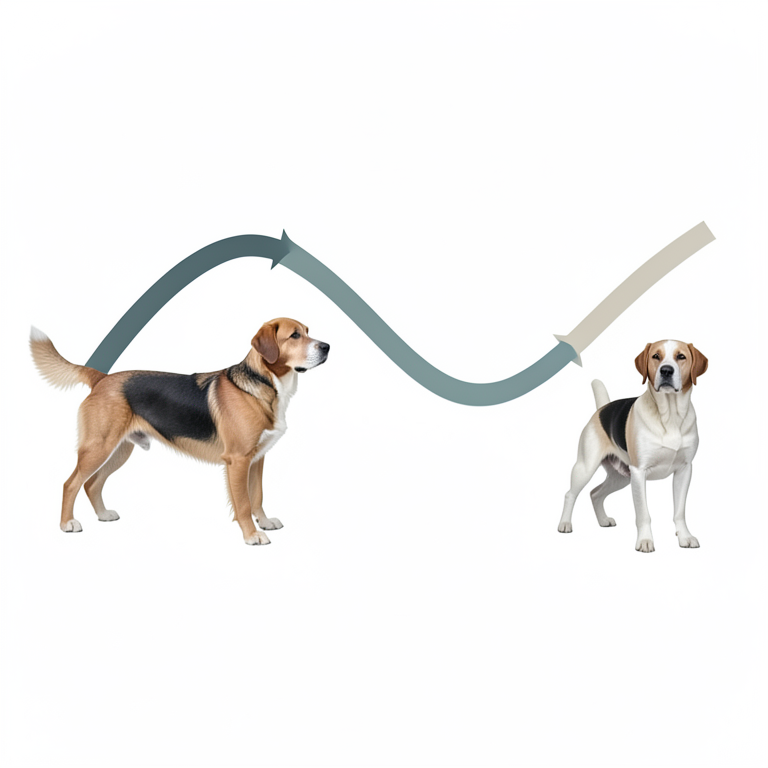 AI-generated conceptual illustration (domestic dogs). It explains the idea and does not show study data.