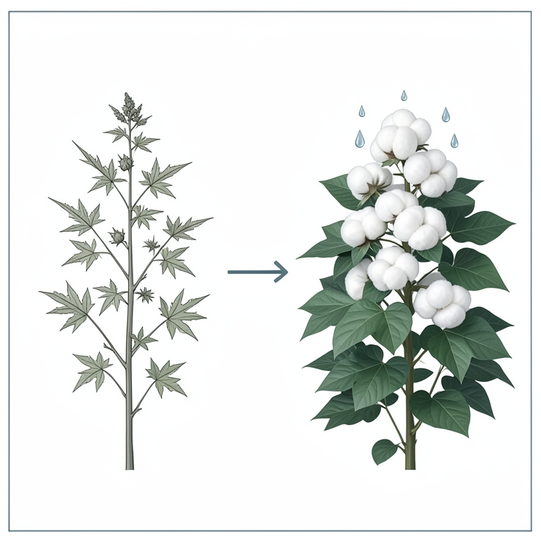 AI-generated conceptual illustration (cotton plants). It explains the idea and does not show study data.