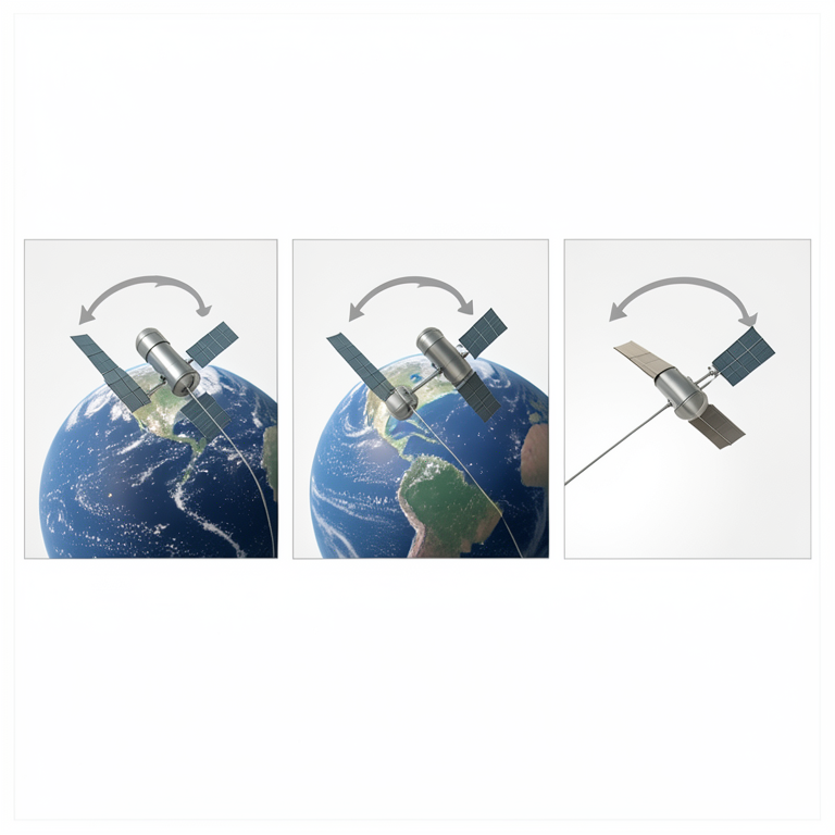 AI-generated conceptual illustration (two artificial satellites connected by a thin cable orbiting Earth). It explains the idea and does not show study data.