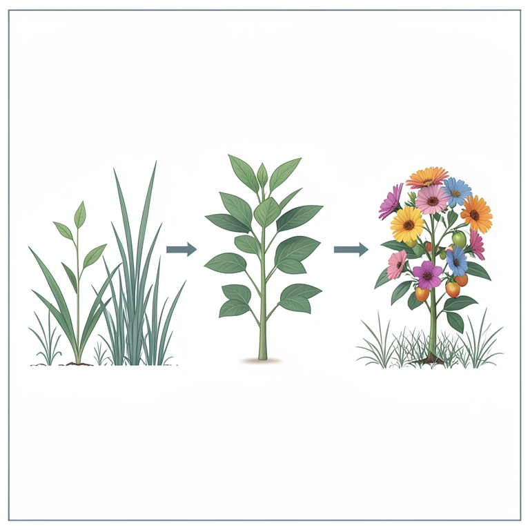 AI-generated conceptual illustration (Ornamental flowering plants and surrounding weeds). It explains the idea and does not show study data.
