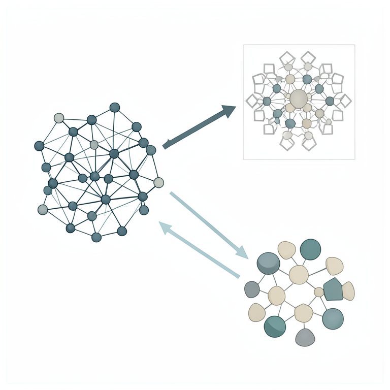 AI-generated conceptual illustration (Abstract mathematical group structures represented as geometric networks of nodes and edges). It explains the idea and does not show study data.
