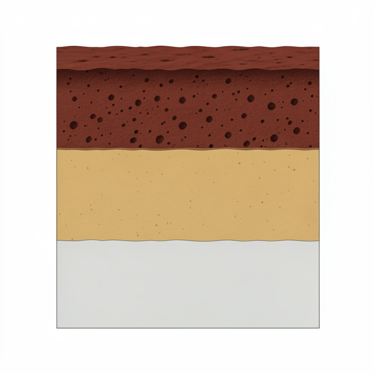 AI-generated conceptual illustration (Laterite soil profile from the Swarnagadde plateau). It explains the idea and does not show study data.
