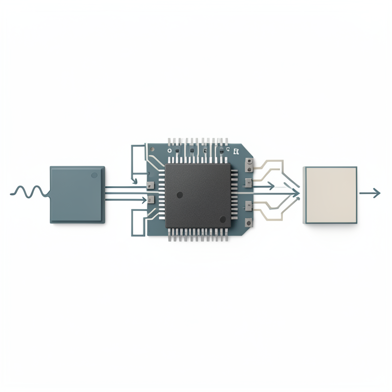 AI-generated conceptual illustration (A digital circuit board with a central microprocessor). It explains the idea and does not show study data.