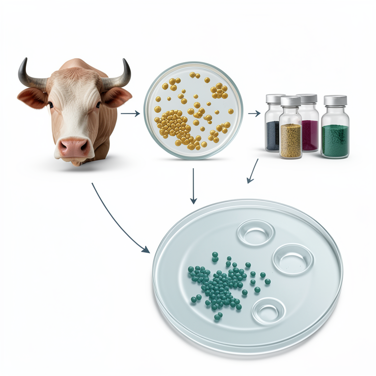 AI-generated conceptual illustration (Staphylococcus aureus bacteria and plant extracts (Turmeric, Pudina, Garlic, Tulsi, Curry leaves)). It explains the idea and does not show study data.