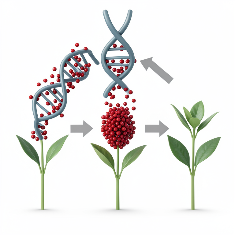 AI-generated conceptual illustration (Arabidopsis thaliana seeds and seedlings). It explains the idea and does not show study data.