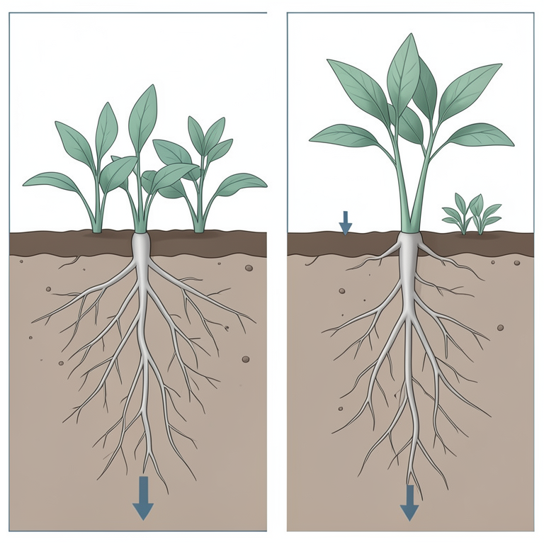 AI-generated conceptual illustration (Diverse crop plants including maize and legumes in soil). It explains the idea and does not show study data.
