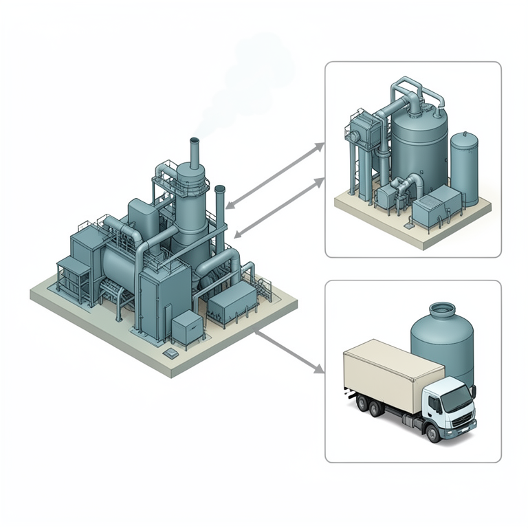 AI-generated conceptual illustration (industrial chemical manufacturing plant). It explains the idea and does not show study data.