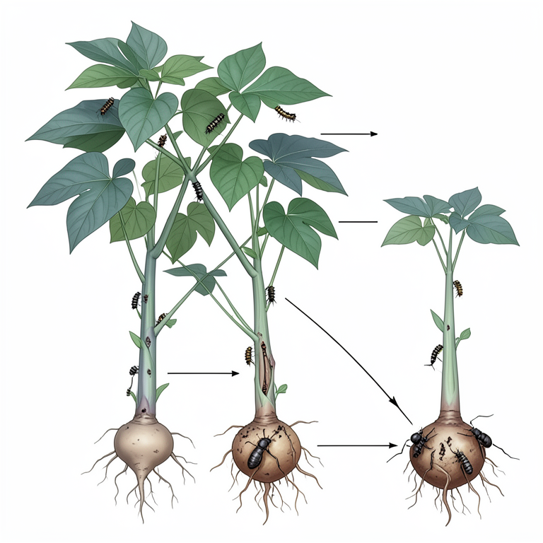 AI-generated conceptual illustration (yam plants (Dioscorea species)). It explains the idea and does not show study data.