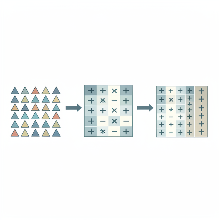 AI-generated conceptual illustration (Mathematical matrices of positive and negative signs). It explains the idea and does not show study data.