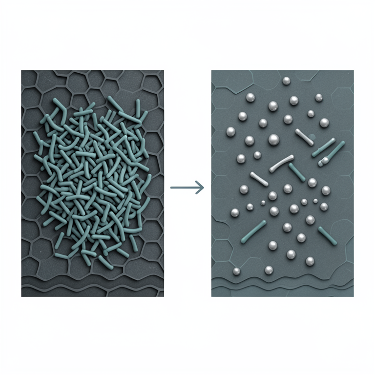 AI-generated conceptual illustration (reduced graphene oxide membrane decorated with silver nanoparticles). It explains the idea and does not show study data.