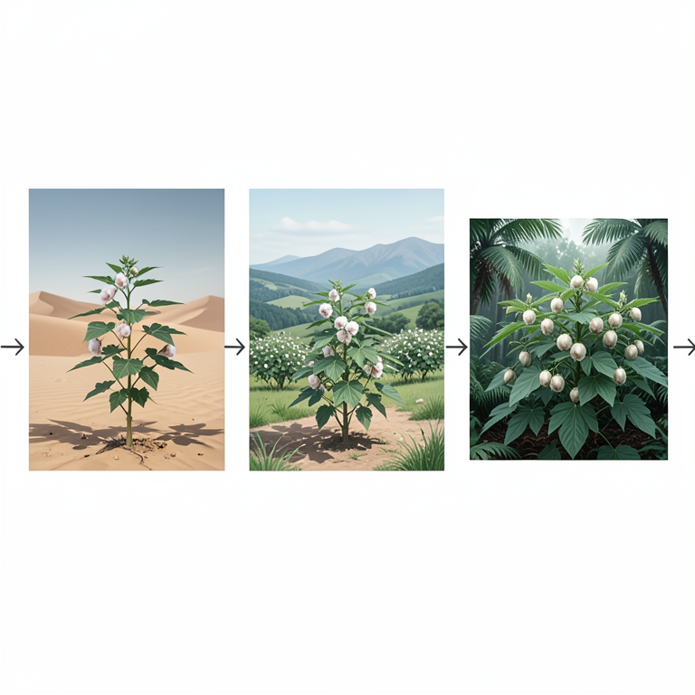 AI-generated conceptual illustration (Bt cotton plants (Gossypium hirsutum)). It explains the idea and does not show study data.