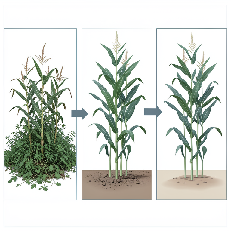 AI-generated conceptual illustration (fodder maize (Zea mays L.) plants). It explains the idea and does not show study data.