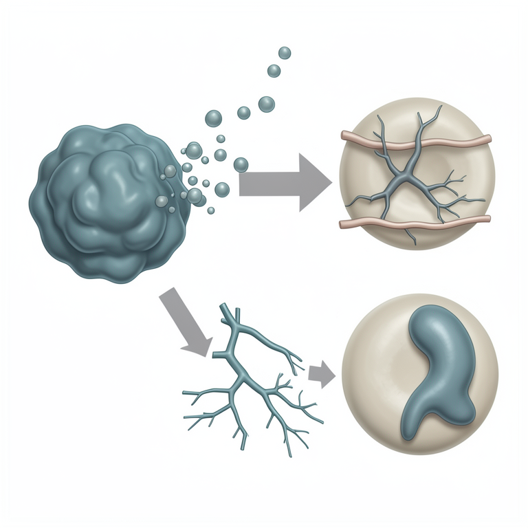 AI-generated conceptual illustration (Cancer cells, endothelial cells, and monocytes in a tumor microenvironment). It explains the idea and does not show study data.