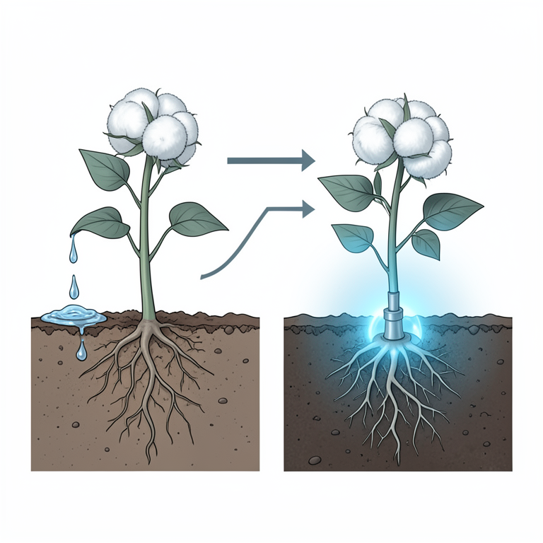 AI-generated conceptual illustration (cotton plants in soil cross-section). It explains the idea and does not show study data.