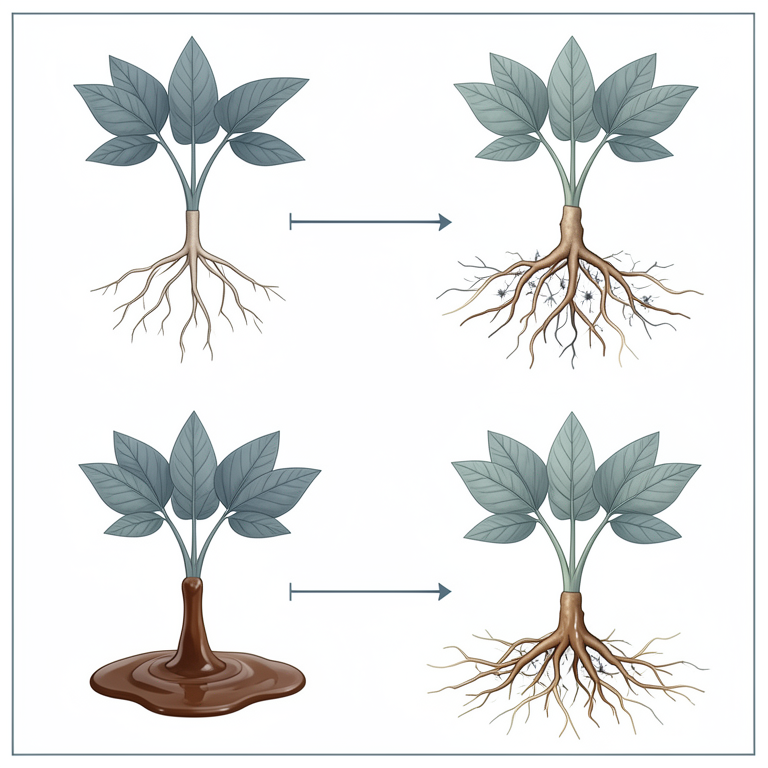 AI-generated conceptual illustration (peanut plants (Arachis hypogaea) with root-associated fungi). It explains the idea and does not show study data.