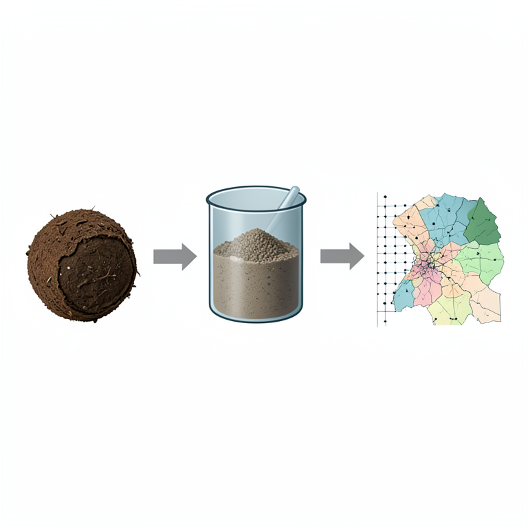 AI-generated conceptual illustration (Soil samples and a geographic map of Dhule district). It explains the idea and does not show study data.