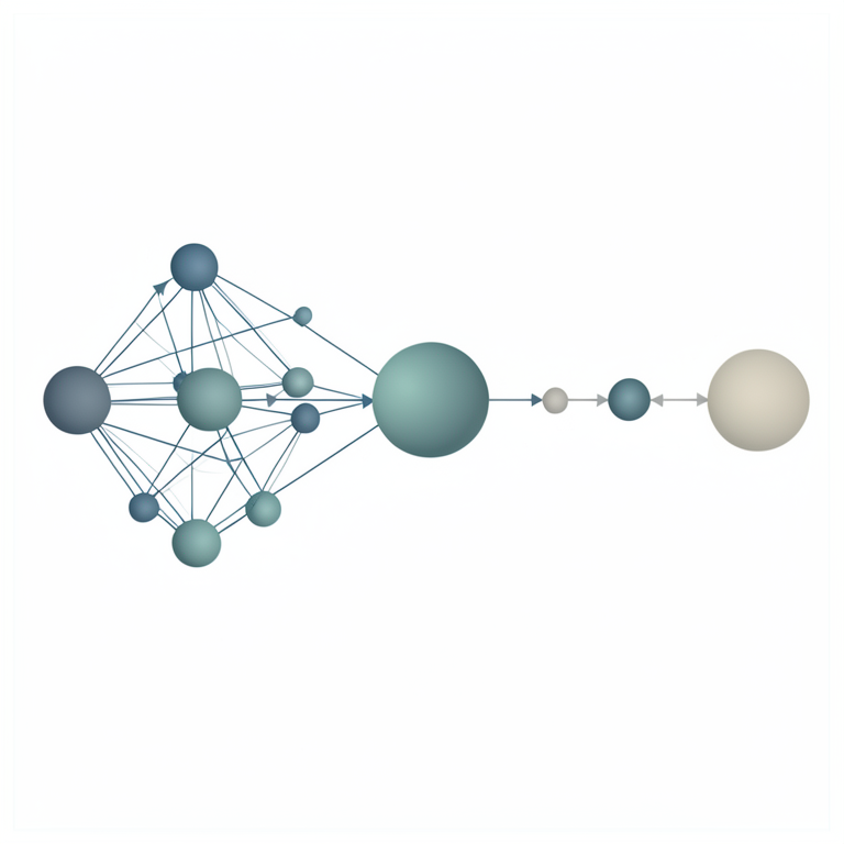 AI-generated conceptual illustration (A sequence of interconnected colored spheres representing states in a stochastic process). It explains the idea and does not show study data.