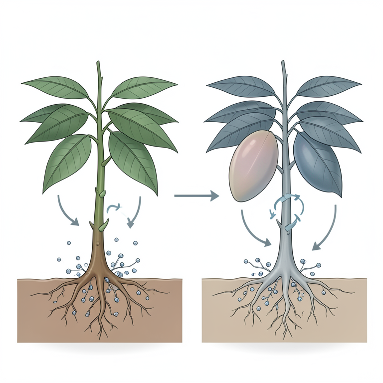 AI-generated conceptual illustration (Mango plants (Mangifera indica)). It explains the idea and does not show study data.