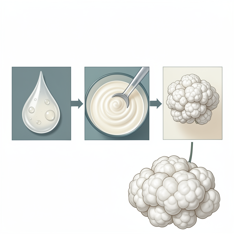 AI-generated conceptual illustration (kefir grains in milk). It explains the idea and does not show study data.