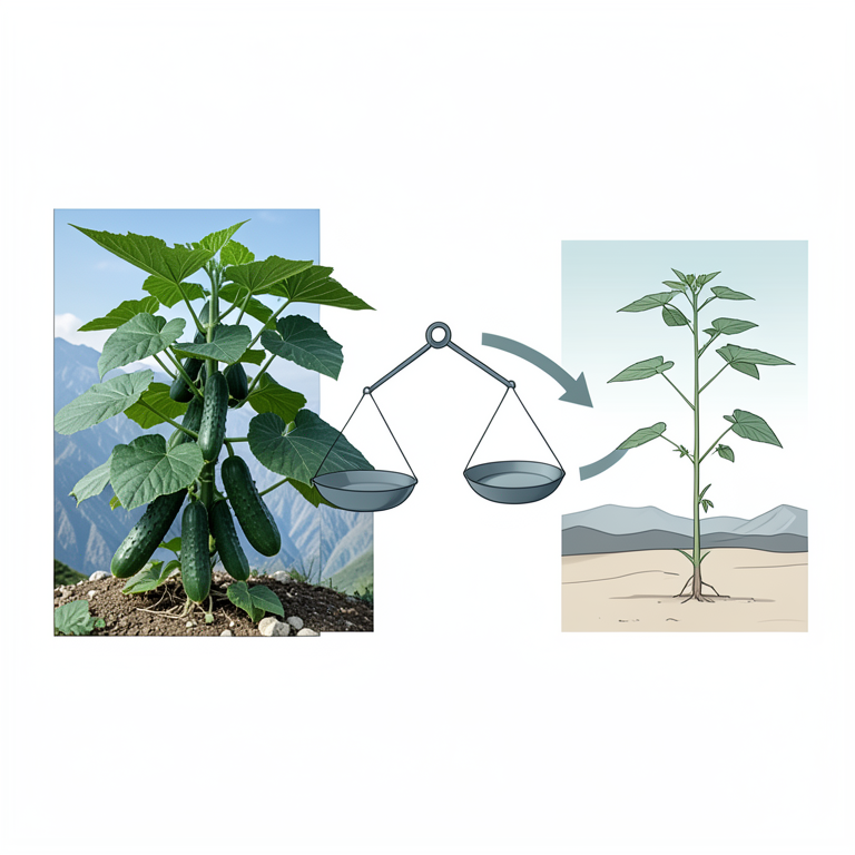 AI-generated conceptual illustration (cucumber plants (Cucumis sativus)). It explains the idea and does not show study data.