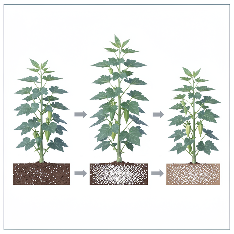 AI-generated conceptual illustration (okra plants (cv. Arka Anamika)). It explains the idea and does not show study data.
