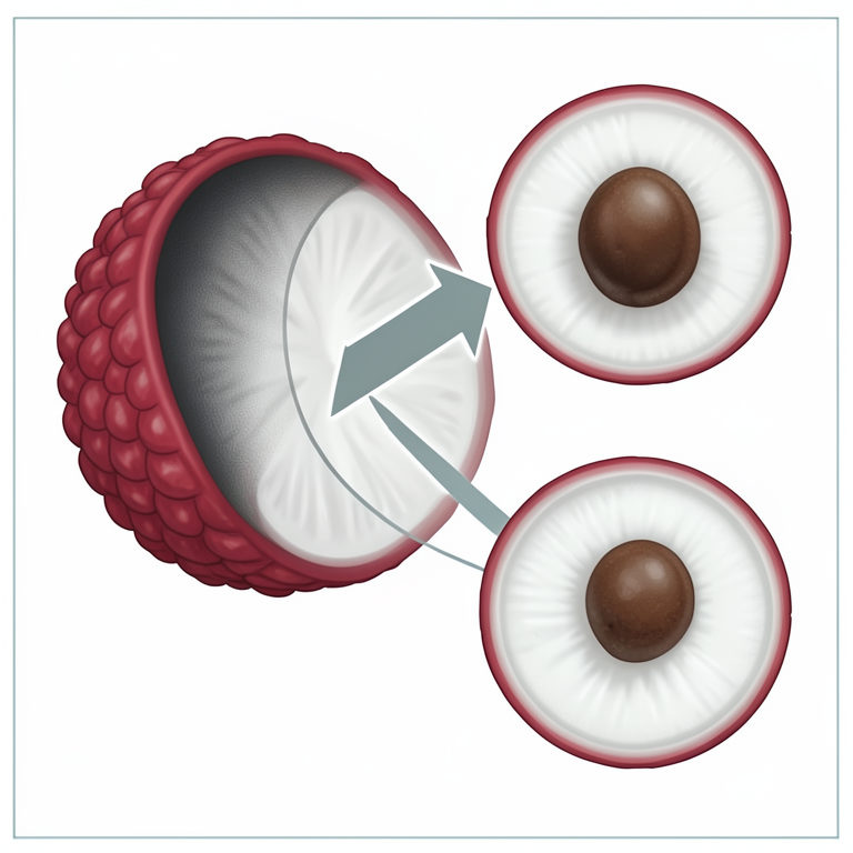 AI-generated conceptual illustration (lychee fruit (Litchi chinensis)). It explains the idea and does not show study data.