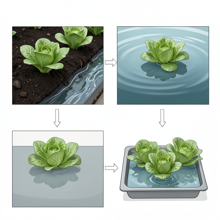 AI-generated conceptual illustration (lettuce plants in hydroponic and soil systems). It explains the idea and does not show study data.