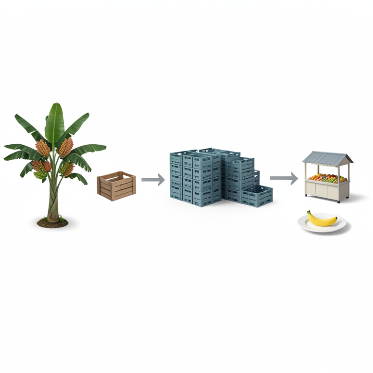 AI-generated conceptual illustration (banana fruit bunches and crates). It explains the idea and does not show study data.
