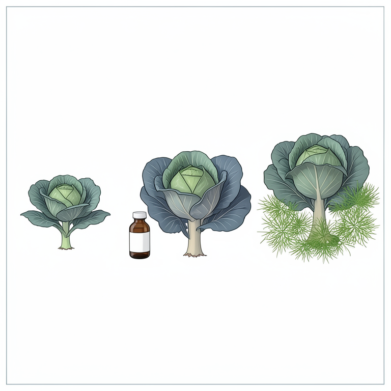 AI-generated conceptual illustration (cabbage plants (Brassica oleracea var. Kranti-18) and freshwater algae). It explains the idea and does not show study data.