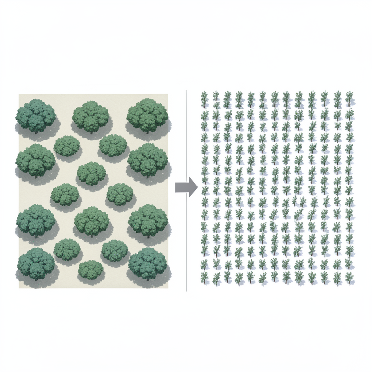 AI-generated conceptual illustration (Apple trees in an orchard). It explains the idea and does not show study data.
