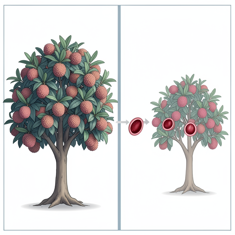 AI-generated conceptual illustration (lychee trees and fruit). It explains the idea and does not show study data.